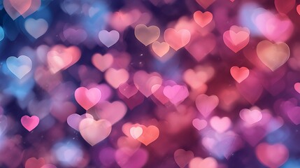 Romantic abstract bokeh hearts with glowing light effects for valentine&rsquo;s day background banner