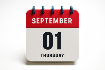 Fototapeta premium Realistic September 1st Calendar Page Depicting Thursday Date Reminder for Schedules and Planning in a 3D Rendering Style
