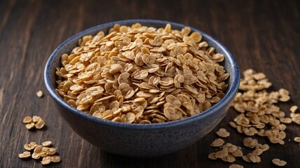 A close-up view of a bowl filled with golden oat flakes, evoking a warm and wholesome feel.