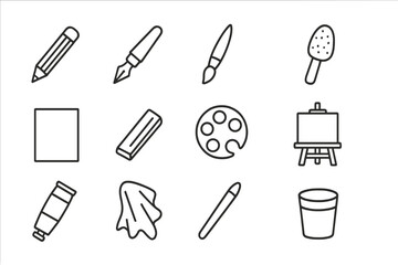 Art supplies icons: tools for creativity and crafting