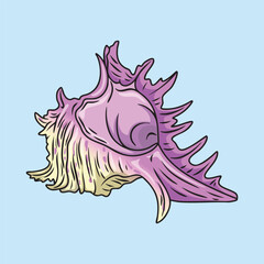 Murex Seashell on Light Blue Background Illustration