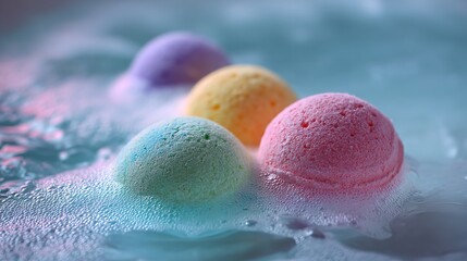 A tranquil scene of bath bombs dissolving in warm water

