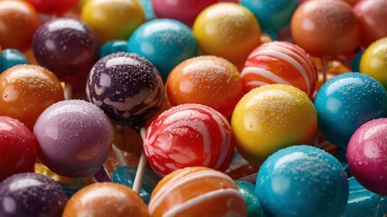 A colorful assortment of lollipops in vibrant hues, each coated with sugar for a delightful treat.