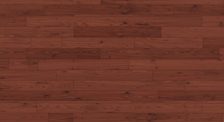 A closeup view of a reddishbrown wooden floor with horizontally laid planks featuring natural grain and knots