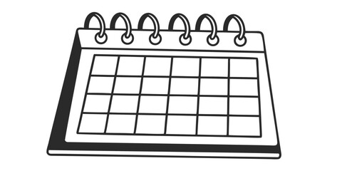 Illustration of a desk calendar with a grid pattern and metal rings at the top edge of the calendar