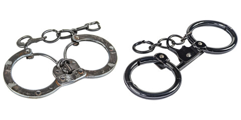 sets of metal handcuffs shown with transparent background