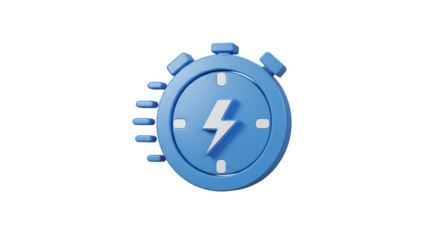 3D Blue Stopwatch Lightning Icon Fast Time Isolated Illustration