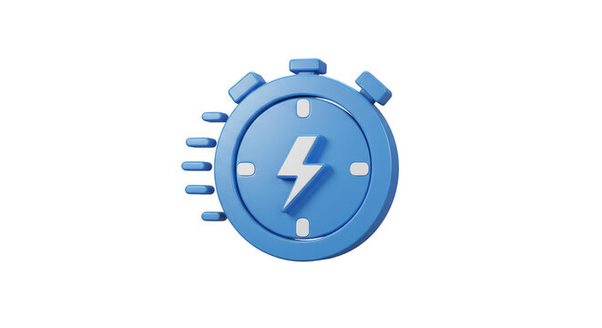 3D Blue Stopwatch Lightning Icon Fast Time Isolated Illustration