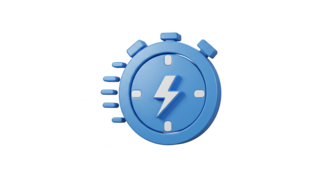 3D Blue Stopwatch Lightning Icon Fast Time Isolated Illustration