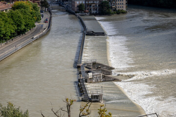 Weir on Aare River in Bern, Switzerland