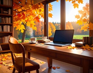 Autumn Workspace Inspiration: Cozy Home Office with Laptop and Coffee