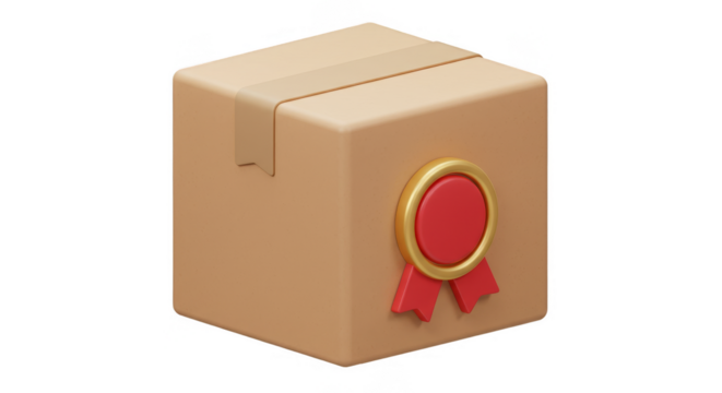 3D Brown Box Gold Seal Ribbon Package Gift Delivery Transparent