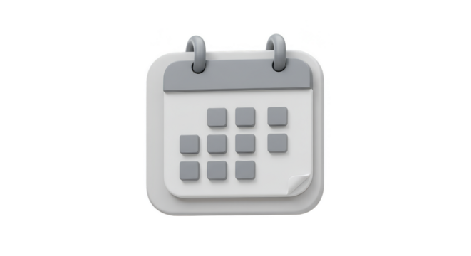 3D Calendar Illustration of Date Month and Reminder on Transparent Background