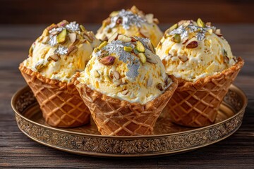 Traditional Indian kulfi in conical molds