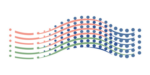 Abstract wavy lines with dots in shades of blue green and peach on a white background design element