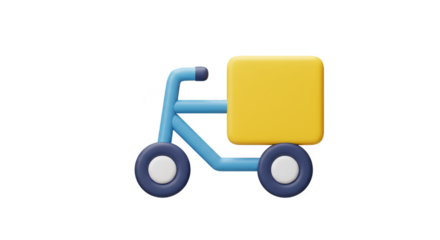 3d Delivery Bicycle Yellow Box Isolated on Transparent Background PNG