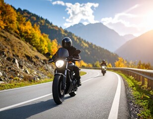 Motorcycle Rider on Scenic Mountain Road in Autumn