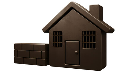 3D House Icon Building Brick Wall Real Estate Transparent Background