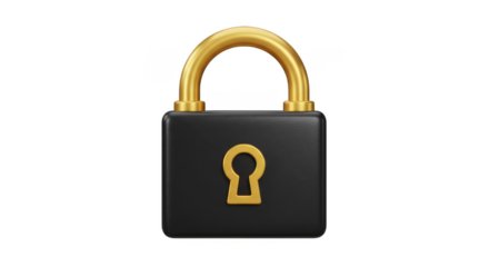 3D Golden Lock Security System Data Protection Transparent Background