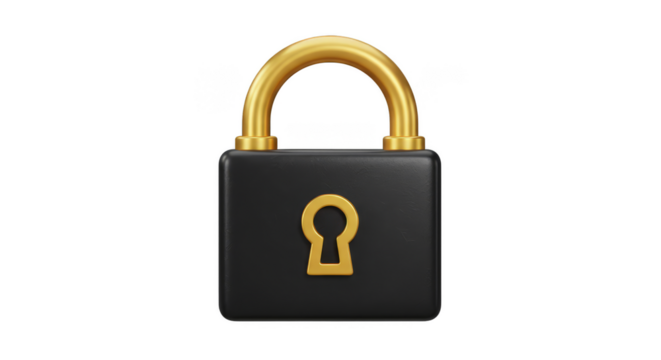 3D Golden Lock Security System Data Protection Transparent Background