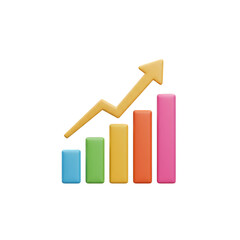 3D Illustration Growth Arrow with Bar Graph Finance Business Rising