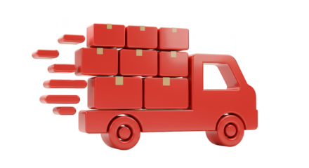 3d Delivery Truck with Red Boxes Fast Shipping on Transparent