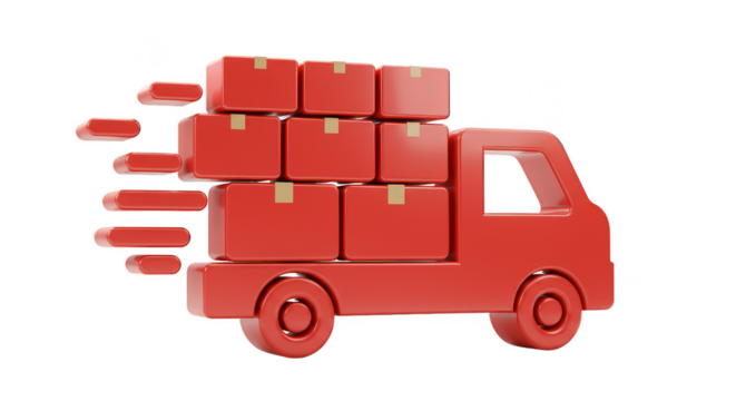 3d Delivery Truck with Red Boxes Fast Shipping on Transparent