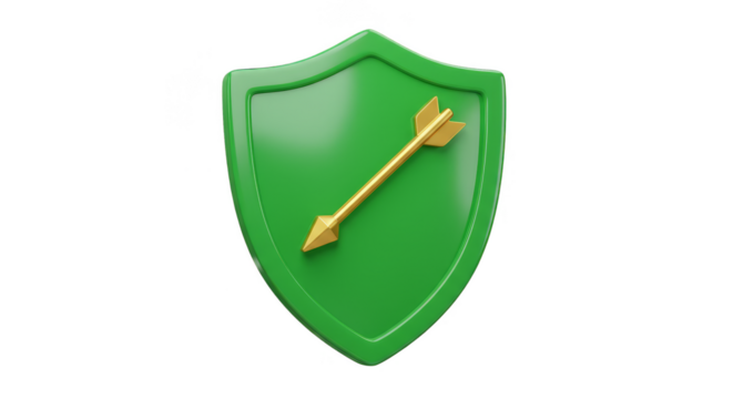3D Green Shield with Gold Arrow Protection Icon Transparent