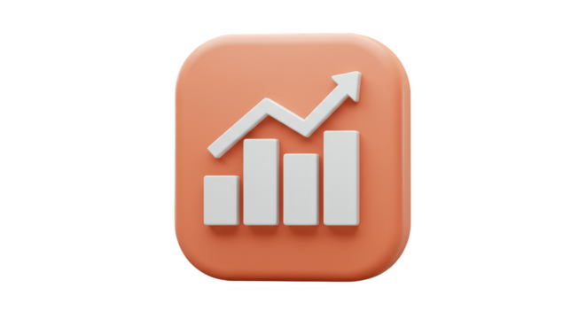 3D Growth Arrow Statistic Icon Progress on Background Transparent