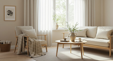 Serene and Modern Living Room with Natural Light and Neutral Tones