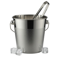 Ice bucket with tongs and ice cubes on white background  no background, isolated