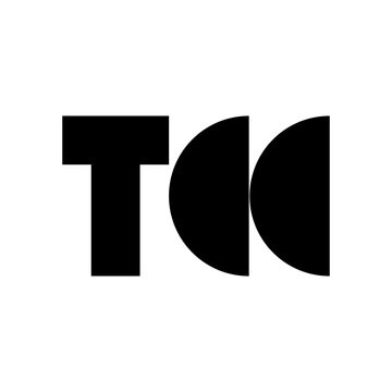 A bold, abstract black and white logo presenting a solid "T" shape followed by two distinct semi-circles, potentially forming "TCC" or representing a modern concept