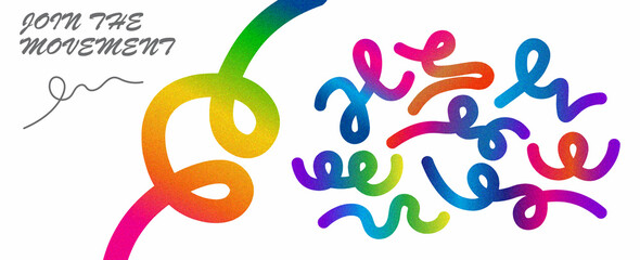 Lines with Color Gradient. Abstract grainy texture. Wave Design Elements for Backgrounds, Patterns, Posters, and Banners. Wavy Rainbow Ribbon.