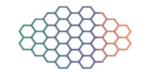 Gradient colored hexagonal grid pattern forming an oval shape on a white background space
