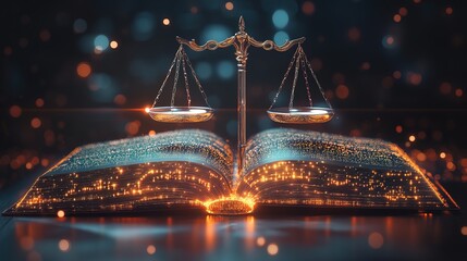 Obraz premium Holographic law book filled with AI-generated legal precedents 