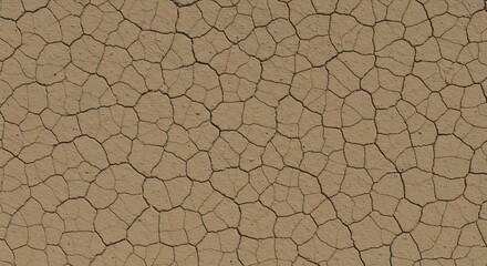 Closeup of arid light brown earth extensively covered in deep dark cracks forming a polygonal pattern