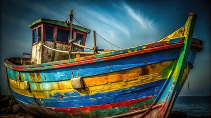 Obraz premium Ada Foah Ghana Fishing Boat Macro Photography - September 21, 2019 West Africa Coastal Scene