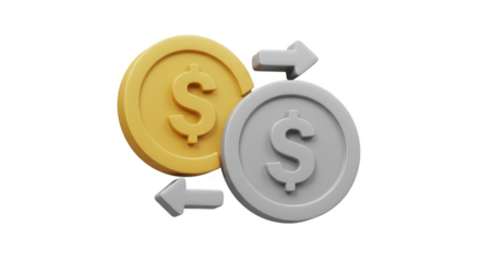 3D Illustration of Gold and Silver Coins Exchanging Currency