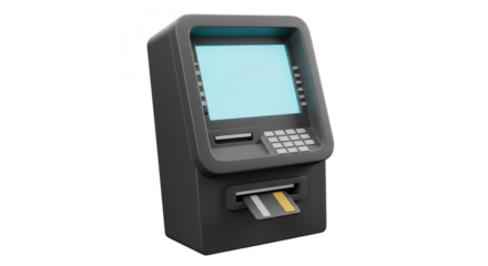 3D Illustration of Gray ATM Machine Isolated on Transparent Background