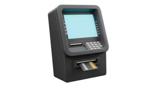 3D Illustration of Gray ATM Machine Isolated on Transparent Background