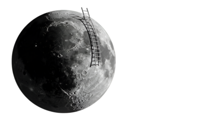 3D Moon with Ladder to Success in Space Dark Isolated Background