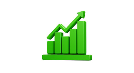 3D Green Graph Chart Showing Business Growth on Transparent Background