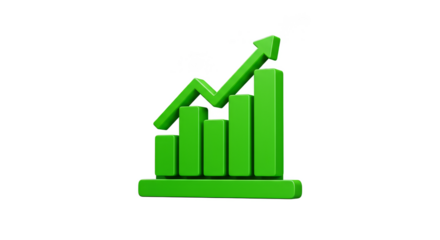 3D Green Graph Chart Showing Business Growth on Transparent Background