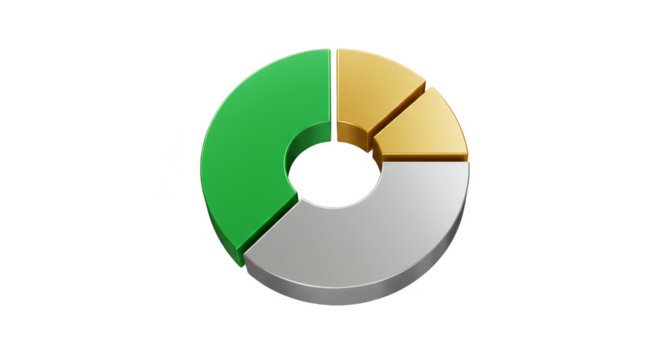 3D Piechart Graphic with Green Gold and Silver Sections Data Report