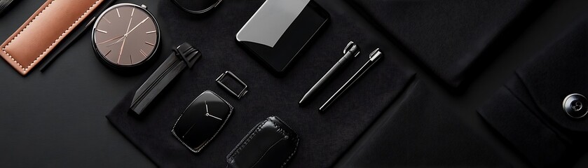 Assortment of elegant accessories displayed on a dark neutral surface
