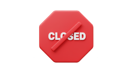 3D Red Closed Sign Octagon Block Transparent Background Isolated