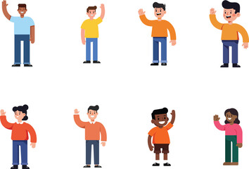 Greeting from the Diverse: A group of friendly figures extending a welcoming hand in a colorful collection, promoting unity and a message of warmth and inclusion.