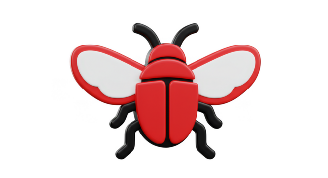 3D Red Beetle Insect with Wings Isolated on Transparent Background