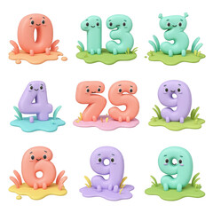 3D Numbers Cartoon Character Animation Isolated Transparent Background