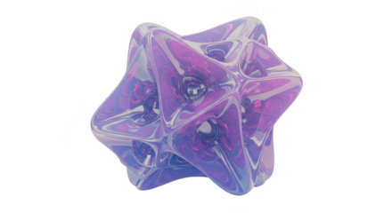 3D Render Abstract Geometric Shape in Purple Pink on Transparent Background